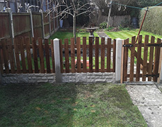 Picket Panel fence, Picket Panel Gate with concrete posts & gravel boards